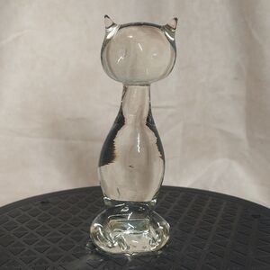 Viking Glass Mid Century Clear Epic Cat Figurine Paperweight 6" MCM Vintage